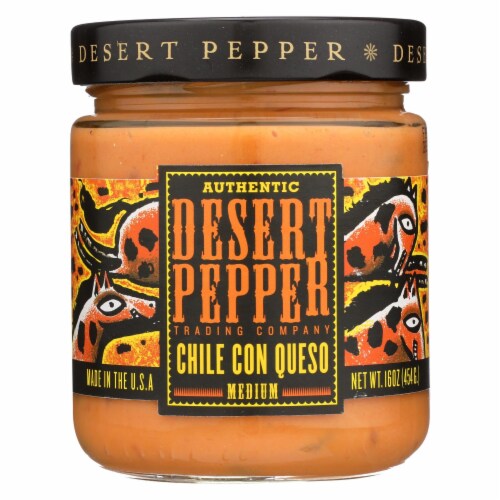 Desert Pepper Trading - Medium Chile Con Queso Dip - Case of 6 - 16 oz. Perspective: front