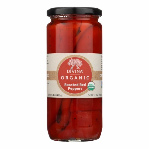 Divina, Organic Fire Roasted Sweet Peppers  - Case of 6 - 16.2 oz. Perspective: front