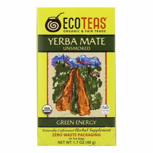 Ecoteas Organic Yerba Mate Unsmoked Green Energy Tea Bags - Case of 6 - 24 Bags Perspective: front