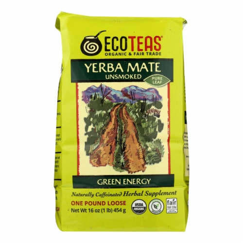 Ecoteas Organic Yerba Mate Unsmoked Green Energy Loose Tea - Case of 6 - 1 lb. Perspective: front