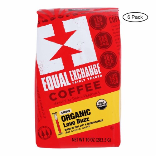Equal Exchange Authentic Fair Trade Small Farmer Coffee, Love Buzz - Case of 6 - 12 oz. Perspective: front