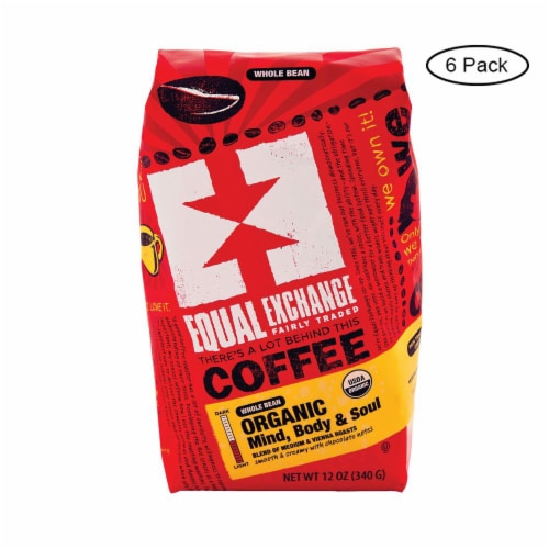 Equal Exchange Organic Whole Bean Coffee - Mind Body and Soul - Case of 6 - 12 oz. Perspective: front