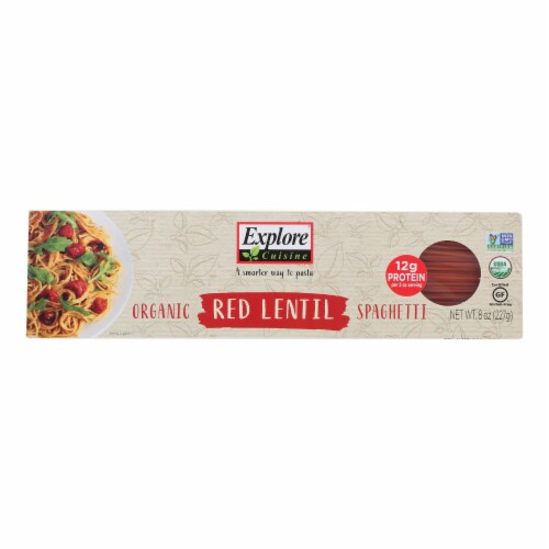 Explore Cuisine Organic Red Lentil Spaghetti - Spaghetti - Case of 12 - 8 oz. Perspective: front