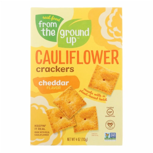 From The Ground Up - Cauliflower Crackers - Cheddar - Case of 6 - 4 oz. Perspective: front