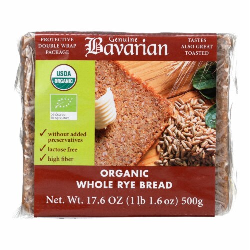 Genuine Bavarian Organic Bread - Whole Rye - Case of 6 - 17.6 oz. Perspective: front