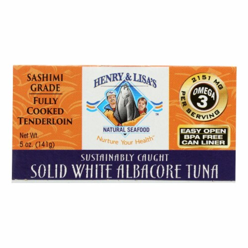 Henry and Lisa's Natural Seafood Solid White Albacore Tuna - Case of 12 - 5 oz. Perspective: front