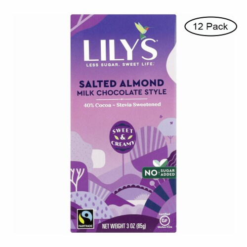 Lily`s - Chocolate Bar - Milk Chocolate - 40 Percent Cocoa - Salted Almond Perspective: front