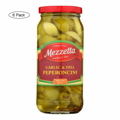 Mezzetta Garlic and Dill Golden Greek Pepperoncini - Case of 6 - 16 oz. Perspective: front