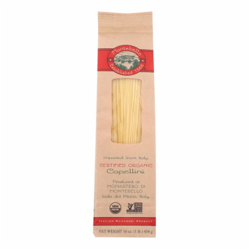 Montebello Organic Pasta - Capellini - Case of 12 - 1 lb. Perspective: front