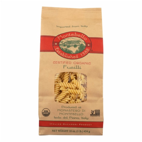 Montebello Organic Pasta - Fusilli - Case of 12 - 1 lb. Perspective: front
