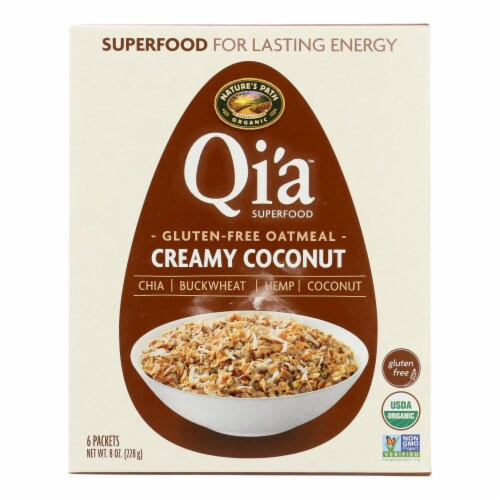 Nature's Path Organic Qi'A Superfood Hot Oatmeal - Creamy Coconut - Case of 6 - 8 oz. Perspective: front
