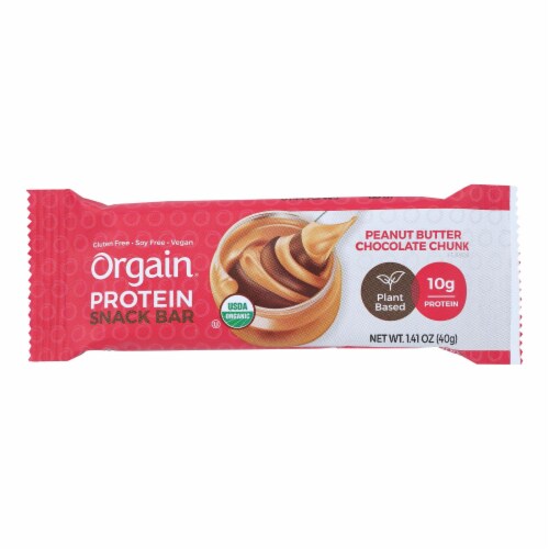 Orgain Organic Protein Bar - Peanut Butter Chocolate Chunk - Case of 12 - 1.41 oz. Perspective: front