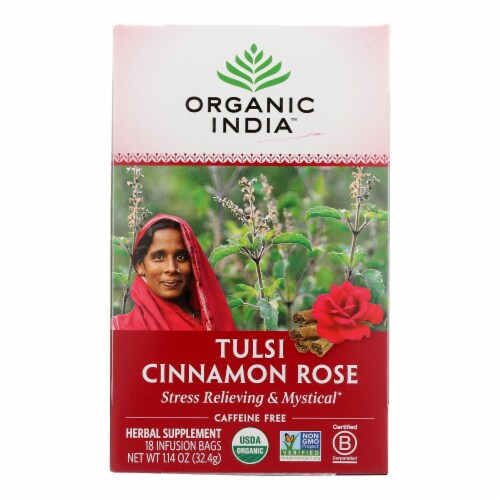 Organic India Tulsi Tea Cinnamon Rose - 18 Tea Bags - Case of 6 Perspective: front