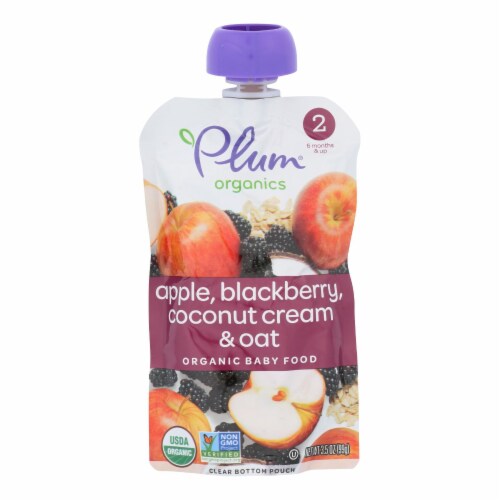 Plum Organics Plum Stage2 Blends Baby Food Apple Blackberry Coconut - Case of 6 - 3.5 oz. Perspective: front