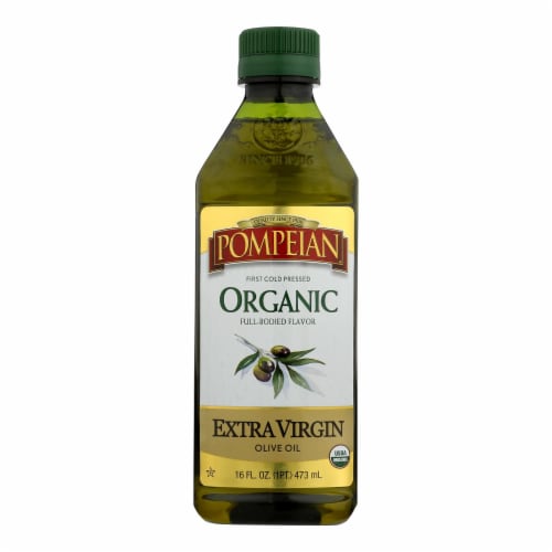 Pompeian Organic Extra Vigin Olive Oil - Case of 6 - 16 oz. Perspective: front