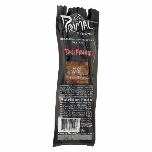 Primal Strips Vegan Jerky - Meatless - Seitan - Thai Peanut - 1 oz - Case of 24 Perspective: front