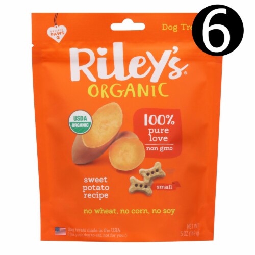 Riley's Organics Organic Dog Treats, Sweet Potato Recipe, Small - Case of 6 - 5 oz. Perspective: front