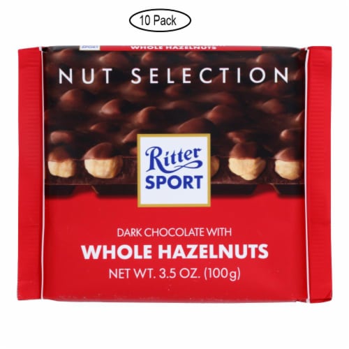 Ritter Sport Chocolate Bar - Dark Chocolate - Whole Hazelnuts - 3.5 oz Bars - Case of 10 Perspective: front