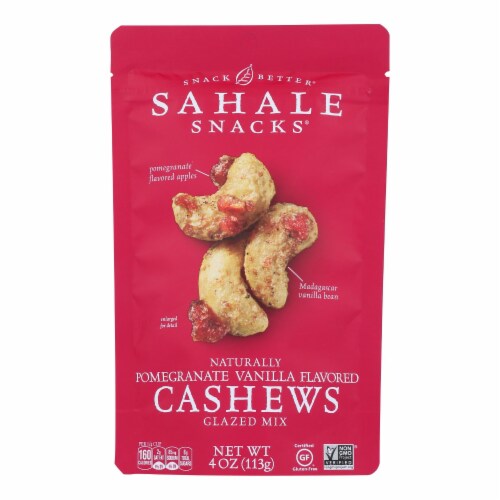Sahale Snacks Cashews Glazed Nuts - Pomegranate and Vanilla - Case of 6 - 4 oz. Perspective: front