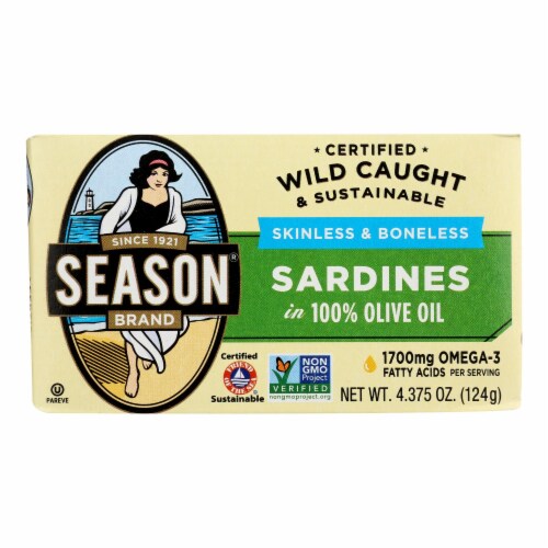 Season Sardines In Olive Oil  - Case of 12 - 4.375 oz. Perspective: front