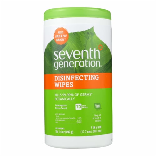 Seventh Generation Disinfecting Wipes Lemongrass and Citrus - 70 Wipes - Case of 6 Perspective: front