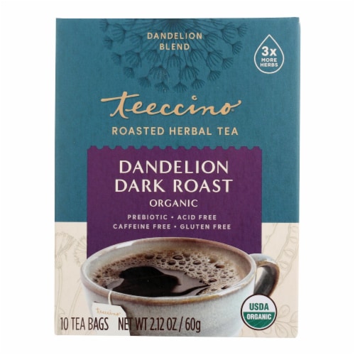 Teeccino Organic Herbal Coffee - Dandelion Dark Roast - 10 Bags - Case of 6 Perspective: front