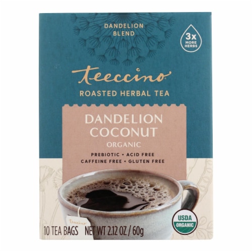 Teeccino Organic Chircory Herbal Tea - Dandelion Coconut - Case of 6 - 10 BAG Perspective: front