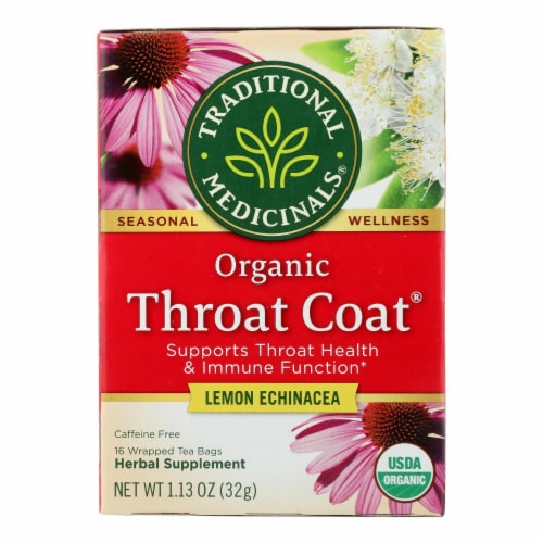 Traditional Medicinals Organic Lemon Echinacea Throat Coat Herbal Tea - 16 Tea Bags Perspective: front