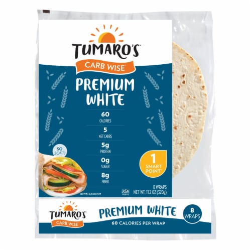 Tumaro's 8-inch Premium White Carb Wise Wraps - Case Of 6 Perspective: front