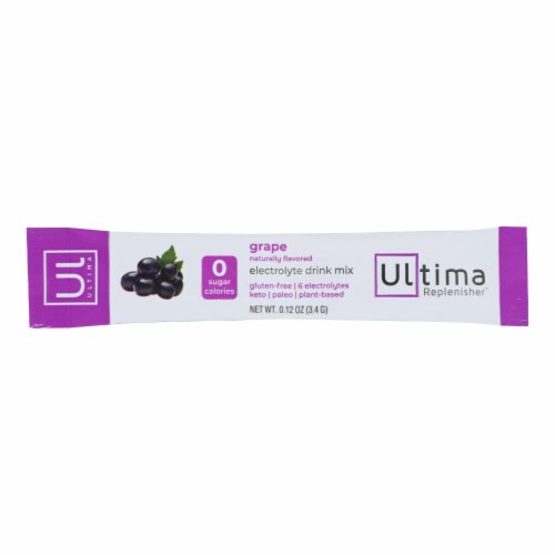 Ultima Replenisher - Electrolyte Powder Grape - Case of 20-0.12 oz. Perspective: front