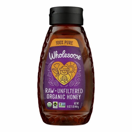 Wholesome Sweeteners Organic Raw - Unfiltered Honey - Case of 6 - 16 oz. Perspective: front