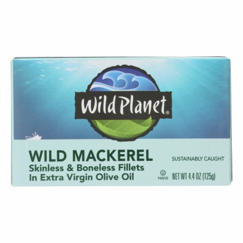 Wild Planet Wild Mackerel Fillets In Extra Virgin Olive Oil - Case of 12 - 4.375 oz. Perspective: front