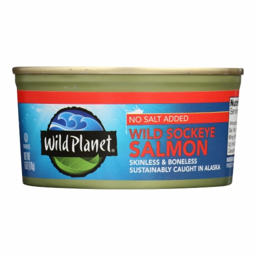 Wild Planet Wild Sockeye Salmon - No Salt Added - Case of 12 - 6 oz. Perspective: front