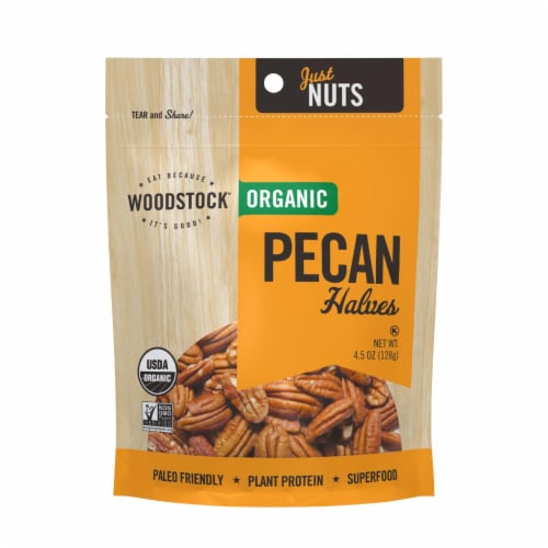 Woodstock Organic Pecan Halves - Case of 8 - 4.5 oz. Perspective: front