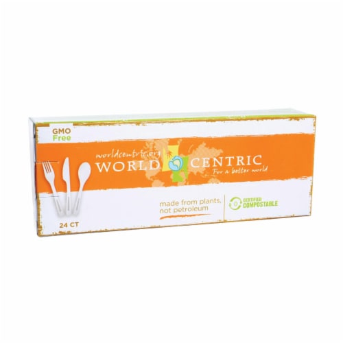 World Centric Assorted Corn Starch Flatware - Case of 12 - 24 Count Perspective: front