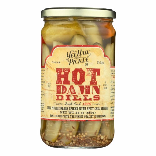 Yee-Haw Pickle Dills Pickle - Hot Damn - Case of 6 - 24 oz. Perspective: front
