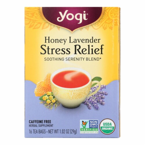 Yogi Stress ReliefHerbal Tea Caffeine Free Honey Lavender - 16 Tea Bags - Case of 6 Perspective: front