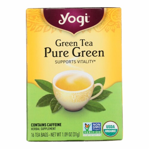 Yogi Organic Pure Green Herbal Tea - 16 Tea Bags - Case of 6 Perspective: front