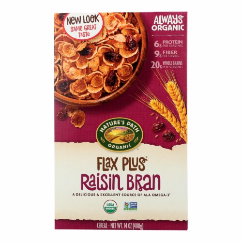 Nature's Path Organic Flax Plus Raisin Bran Cereal - Case of 12 - 14 oz. Perspective: front