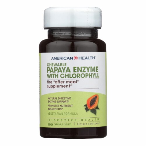 American Health - Papaya Enzyme with Chlorophyll Chewable - 100 Chewable Tablets Perspective: front