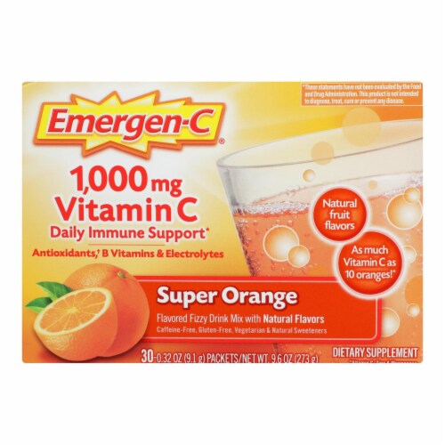 Alacer - Emergen-C 1000 mg Vitamin C - Super Orange - 30 Packet Perspective: front