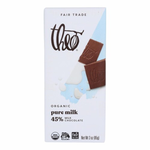 Theo Chocolate Organic Chocolate Bar - Classic - Milk Chocolate - 45 Percent Cacao - Pure Perspective: front