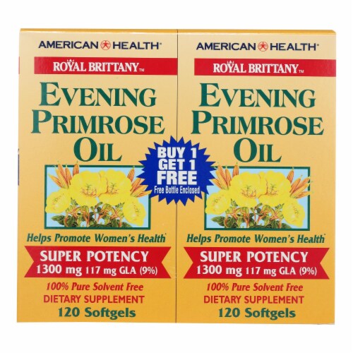 American Health - Royal Brittany Evening Primrose Oil Twin Pack - 1300 mg - 120+120 Softgels Perspective: front