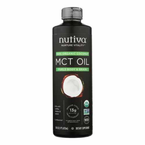 Nutiva 100% Organic Mct Oil - From Coconut - Unflavored - 16 fl oz. Perspective: front