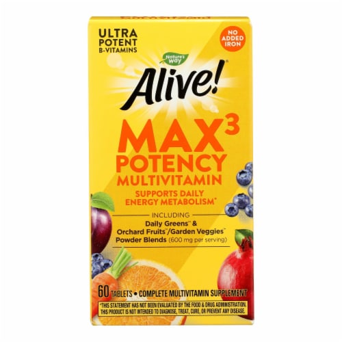 Nature's Way - Alive! Max3 Daily Multi-Vitamin - Max Potency - No Iron Added - 60 Tablets Perspective: front
