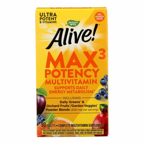 Nature's Way - Alive! Max3 Daily Multi-Vitamin - Max Potency - No Iron Added - 90 Tablets Perspective: front