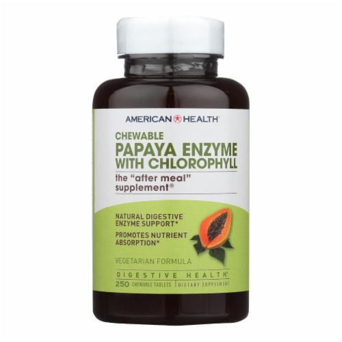 American Health - Papaya Enzyme with Chlorophyll Chewable - 250 Tablets Perspective: front