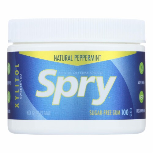 Spry Chewing Gum - Xylitol - Peppermint - 100 count - 1 each Perspective: front