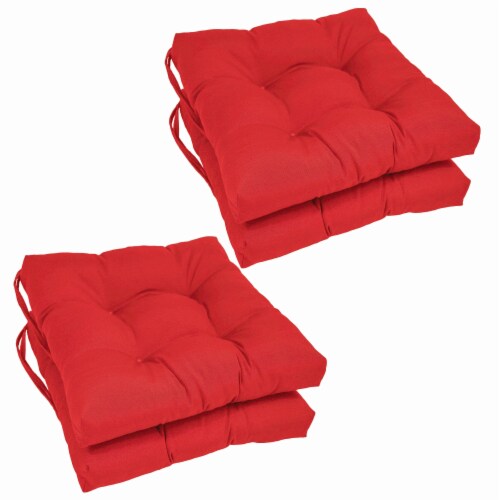 16 inch Solid Twill Square Tufted Chair Cushions Set of 4 Red