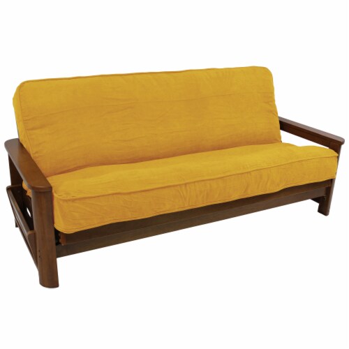 Solid Microsuede Double Corded 8 to 9-inch Full Futon Cover - Lemon Perspective: front